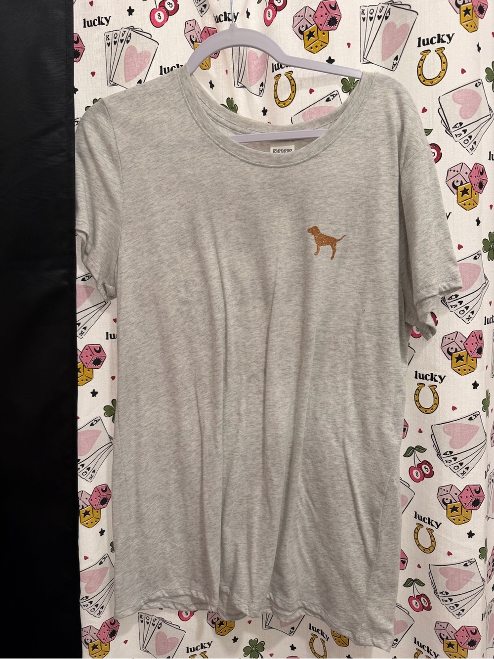 PINK Heather Grey Tee with rose gold accents